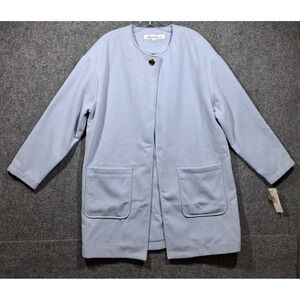 NEW Kenneth Cole NY Women's Long Line Pea Coat Collarless Jacket Sky Blue Size L